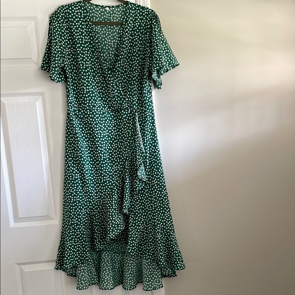Amazon Green and White Ruffled Wrap Sundress